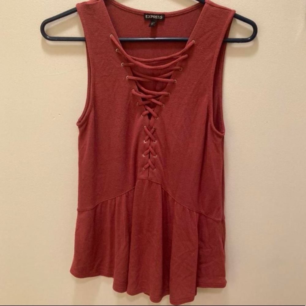 Express Women’s Lace-Up Peplum Tank in Coral size Small